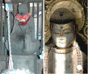 「疣取り地蔵」(上)ととある仏像(右) の写真