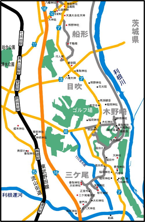 川間・清水公園周辺図